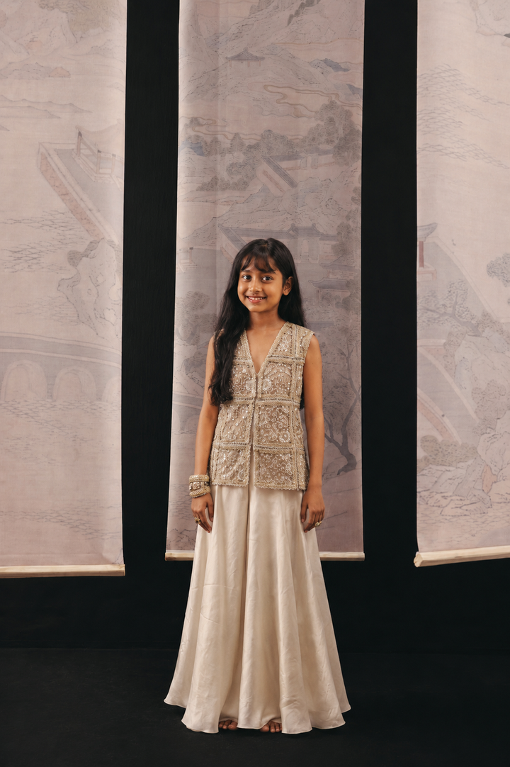 Mirrorwork Multi Panel Gilet with Flared Skirt Pants