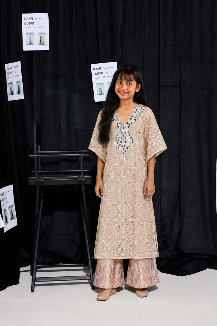 Blush Peach Kaftan with Brocade Pant