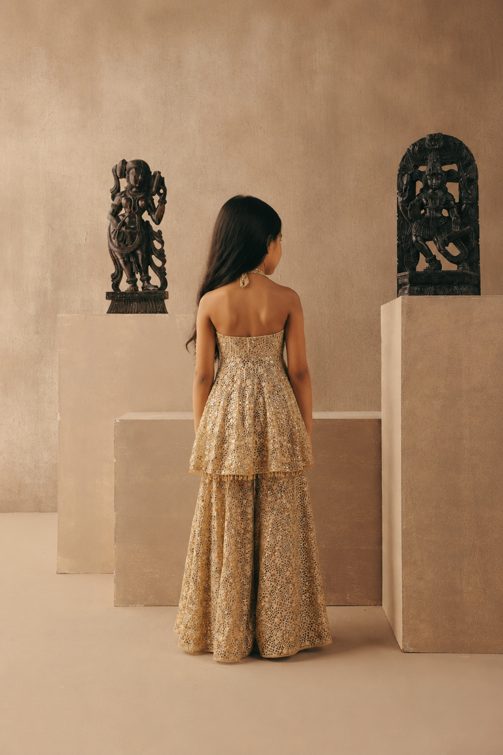 Mirrorwork Backless Peplum Top with Shararas