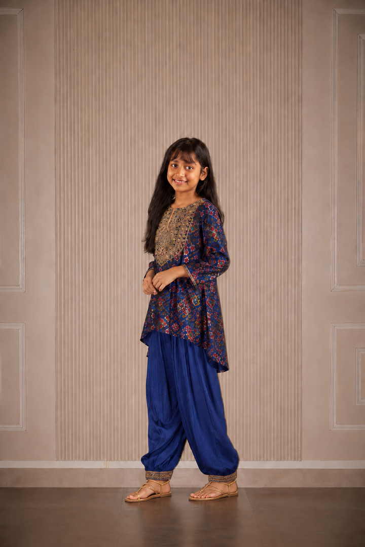 Short & Long Kurta With Embellished Dhoti Salwar