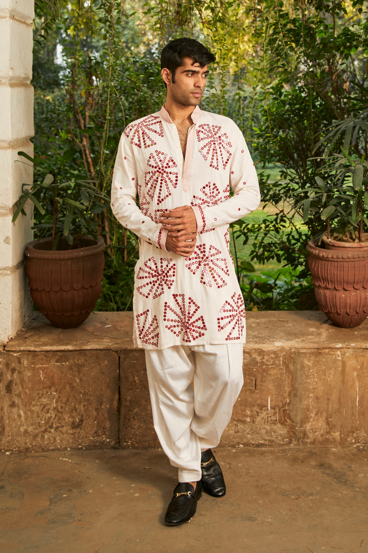 Silk Mirrowork Kurta with Salwar