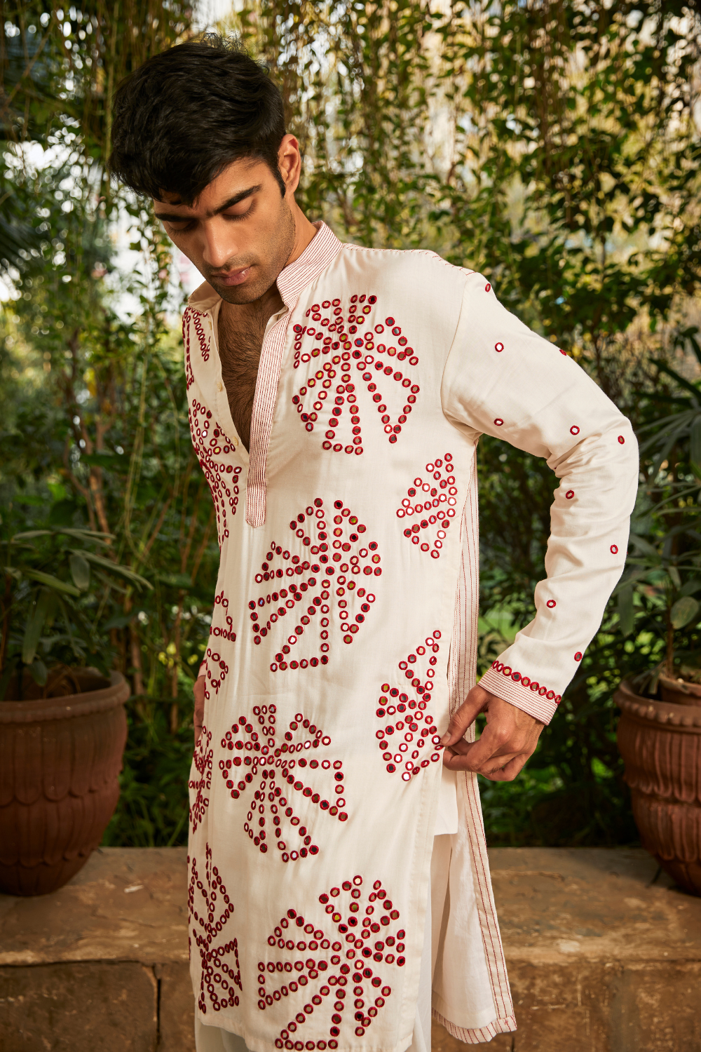 Silk Mirrowork Kurta with Salwar