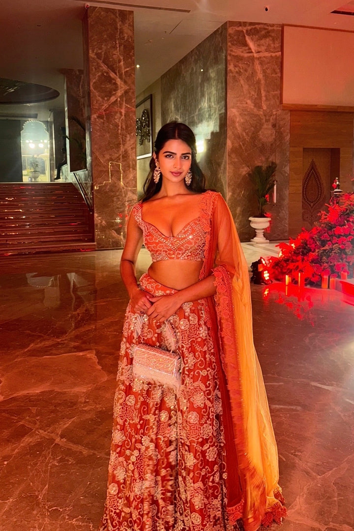 Shruti Chauhan in our  Rust Beaded Blossom Lehenga Set