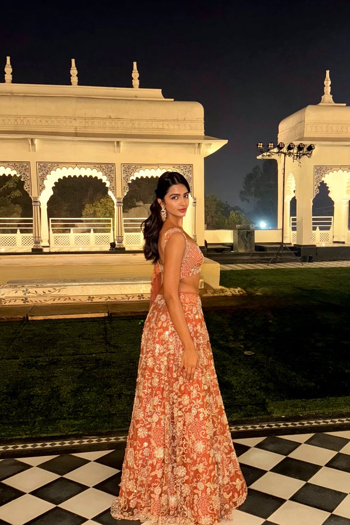 Shruti Chauhan in our  Rust Beaded Blossom Lehenga Set