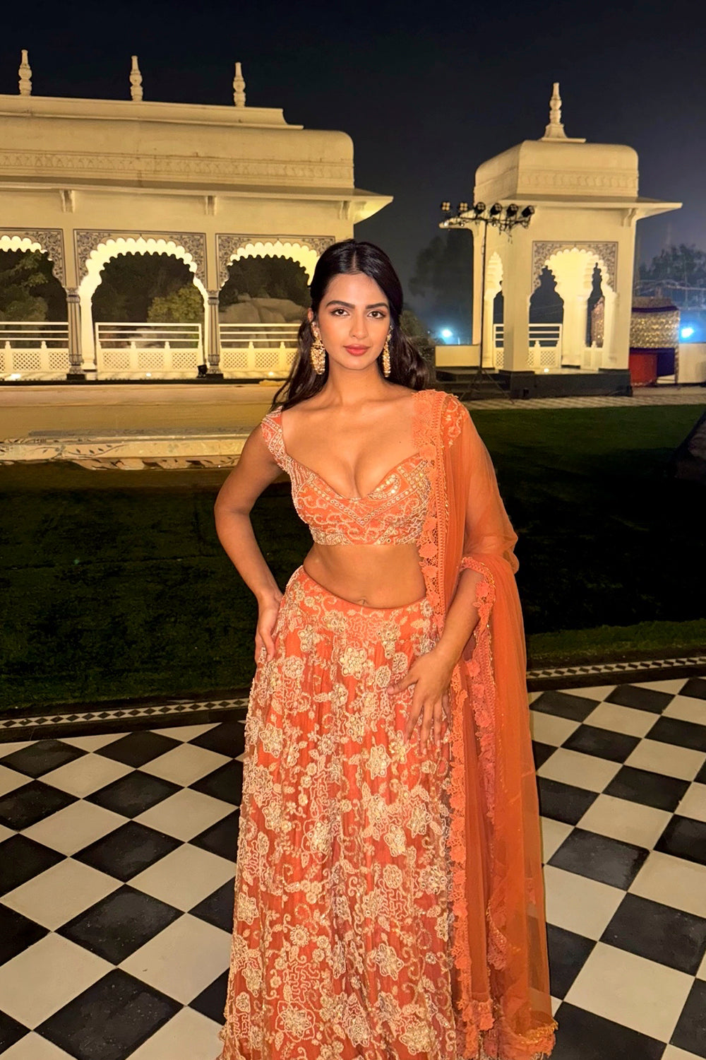Shruti Chauhan in our  Rust Beaded Blossom Lehenga Set