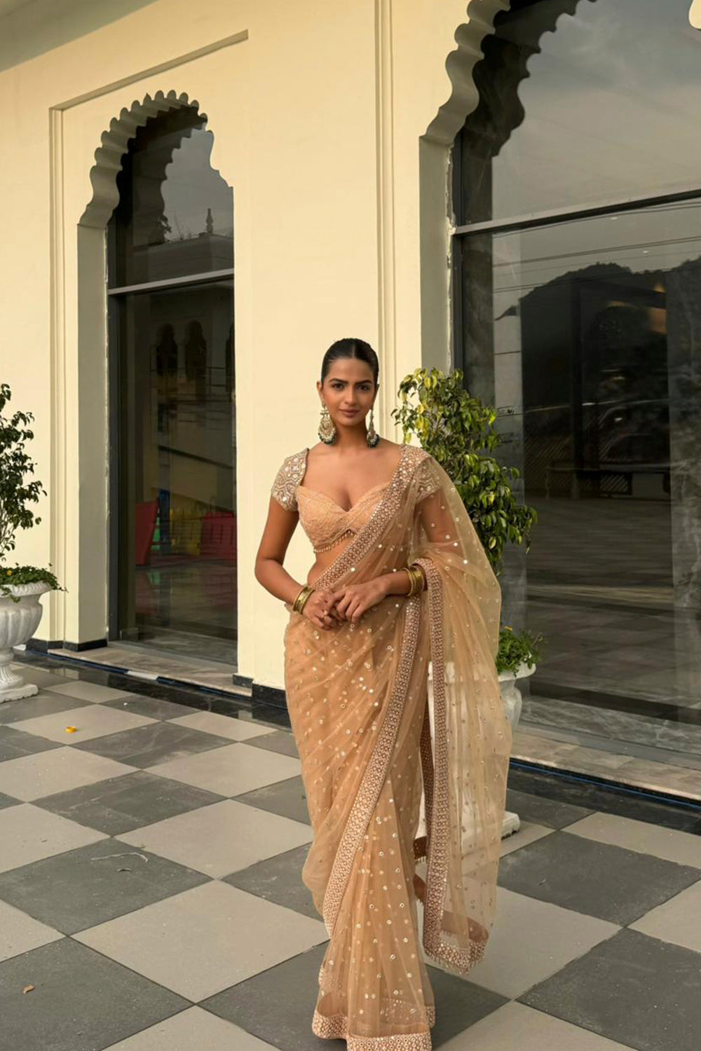 Shruti Chauhan in our Net Mirrorwork Embellished Saree With Mirrorwork Beadwork Blouse