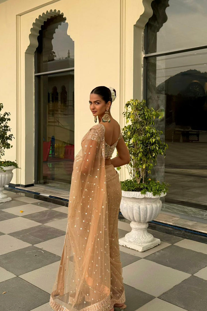 Shruti Chauhan in our Net Mirrorwork Embellished Saree With Mirrorwork Beadwork Blouse