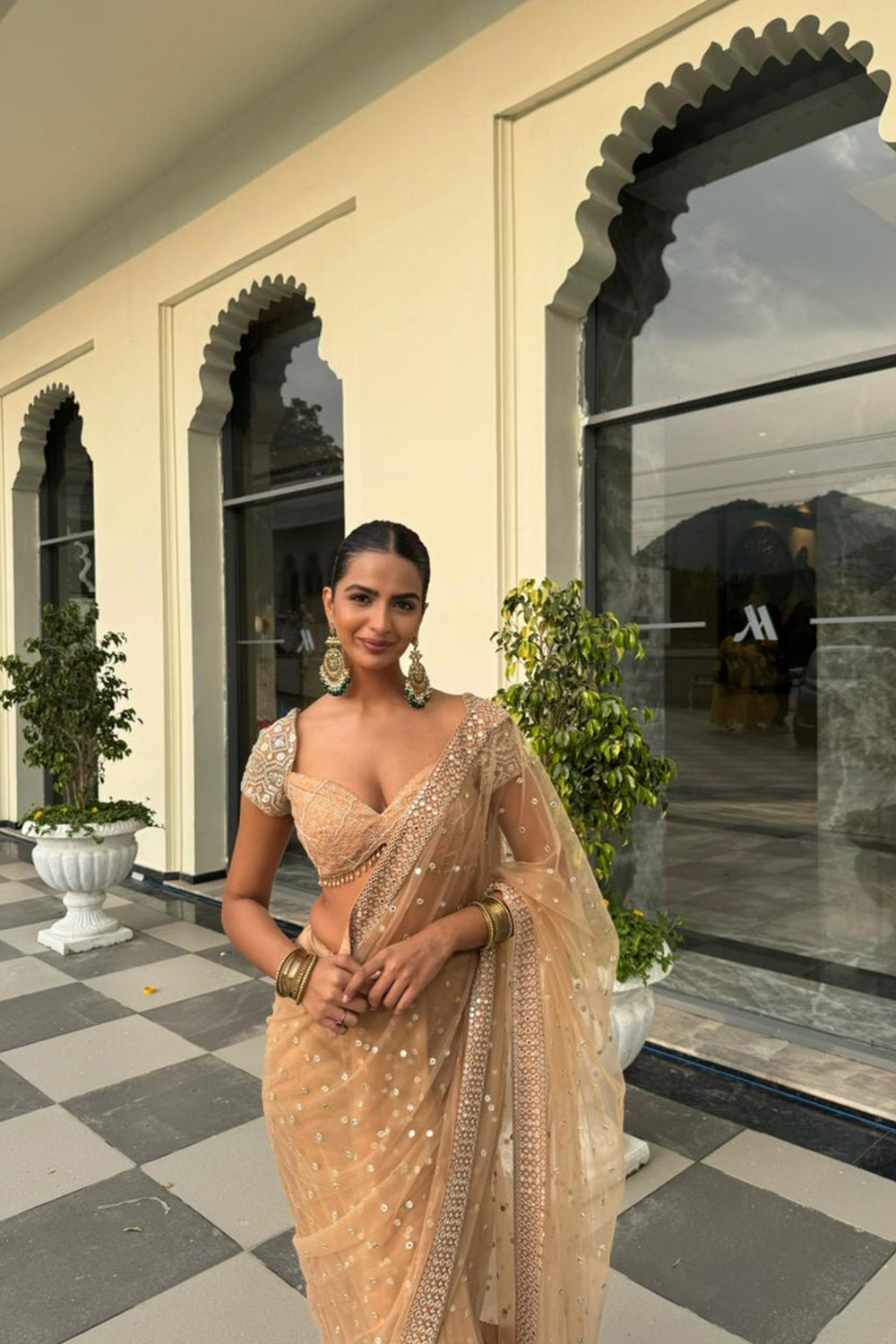 Shruti Chauhan in our Net Mirrorwork Embellished Saree With Mirrorwork Beadwork Blouse