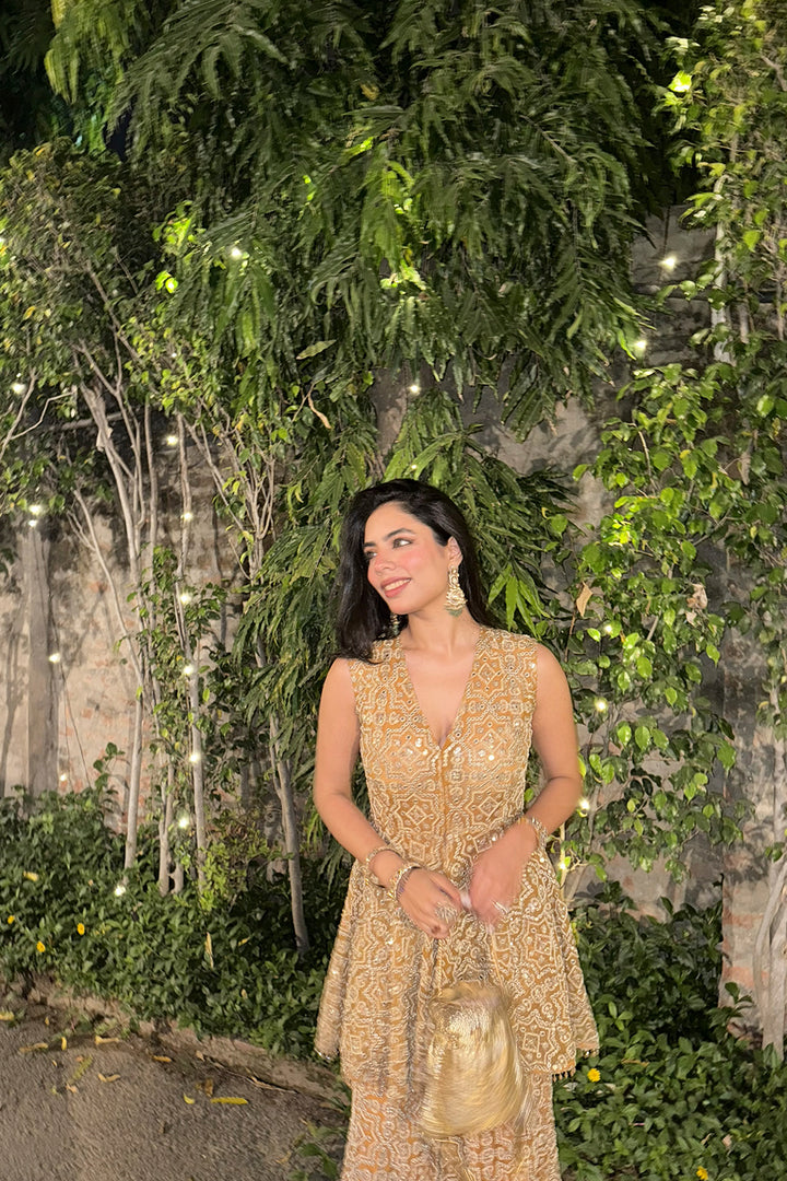 Sharvari Vohra in our Peplum Top With Slit At Back and Hexagon Bootcut Pants