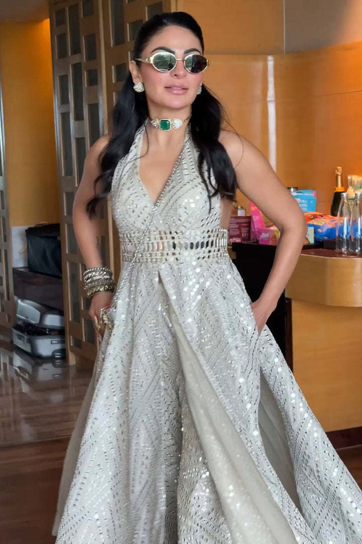 Neeru Bajwa in our Long Halter Neck Jacket Dress with Bootcut