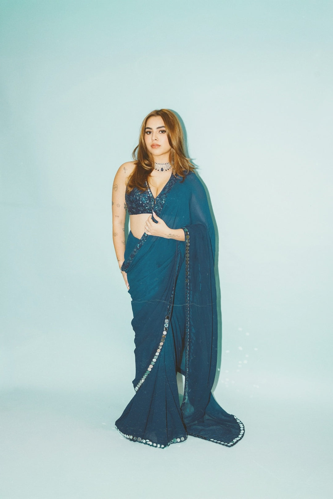 Aaliyah Kashyap  In Our georgette ombre embellished saree with bralette