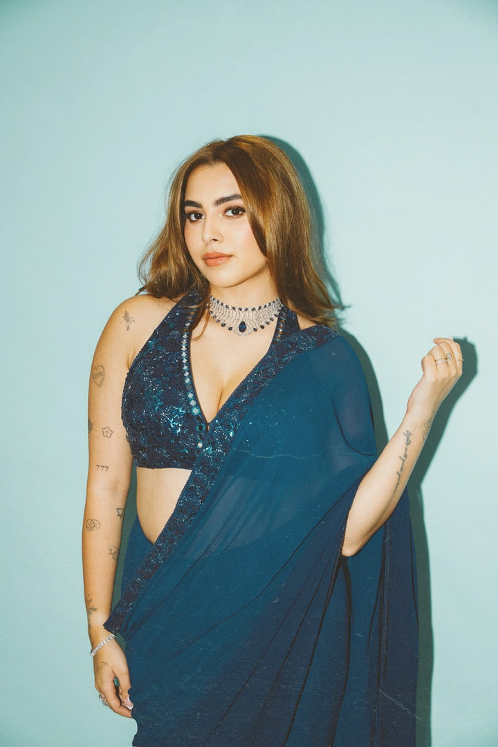 Aaliyah Kashyap  In Our georgette ombre embellished saree with bralette