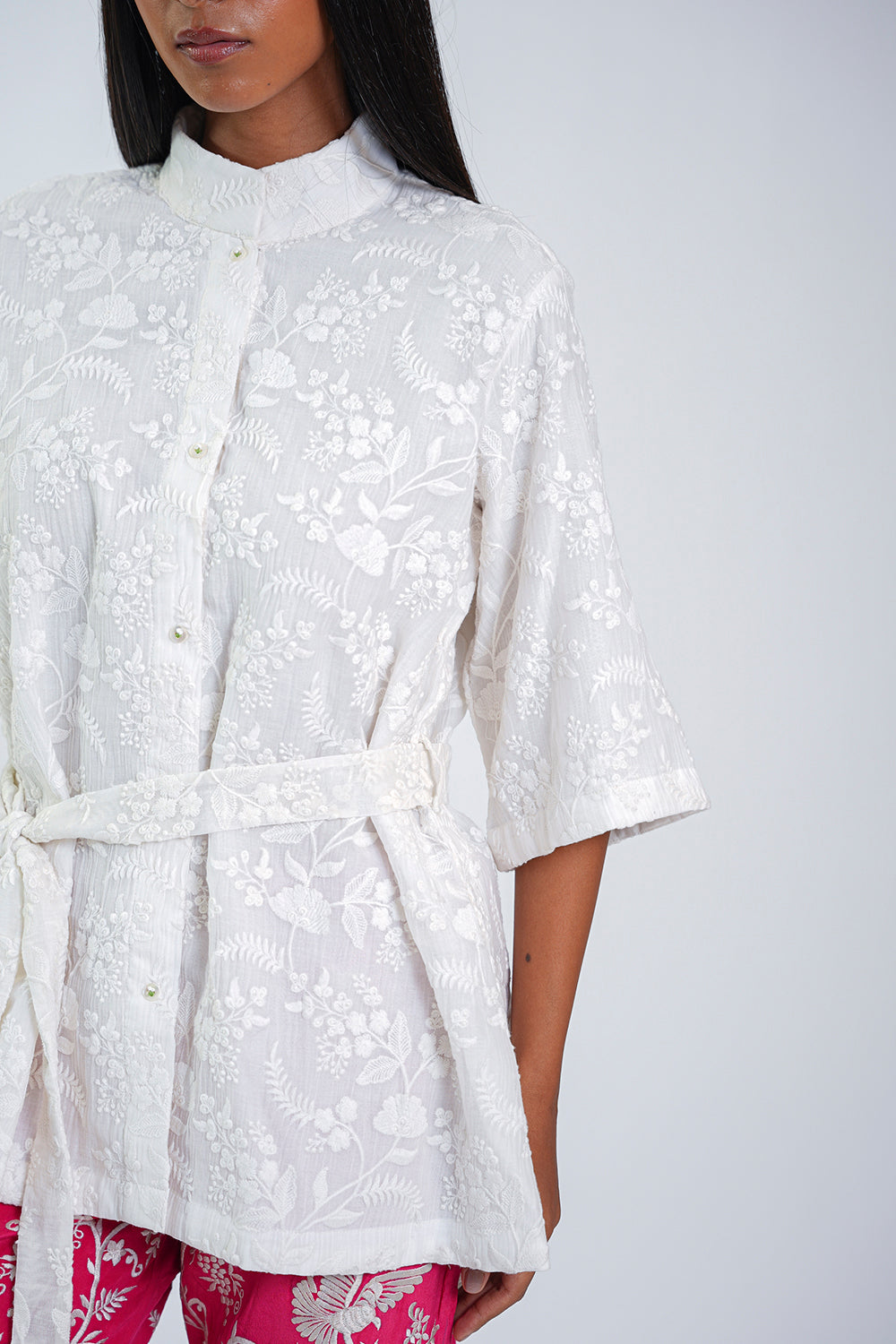 Chikankari Wide sleeve Peplum Top
