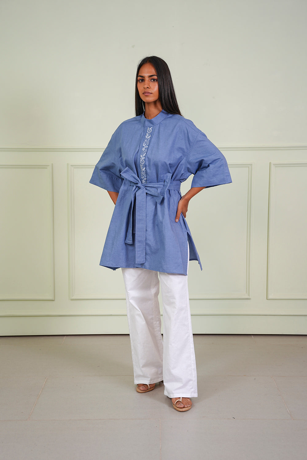 Linen Peplum Belt Tunic