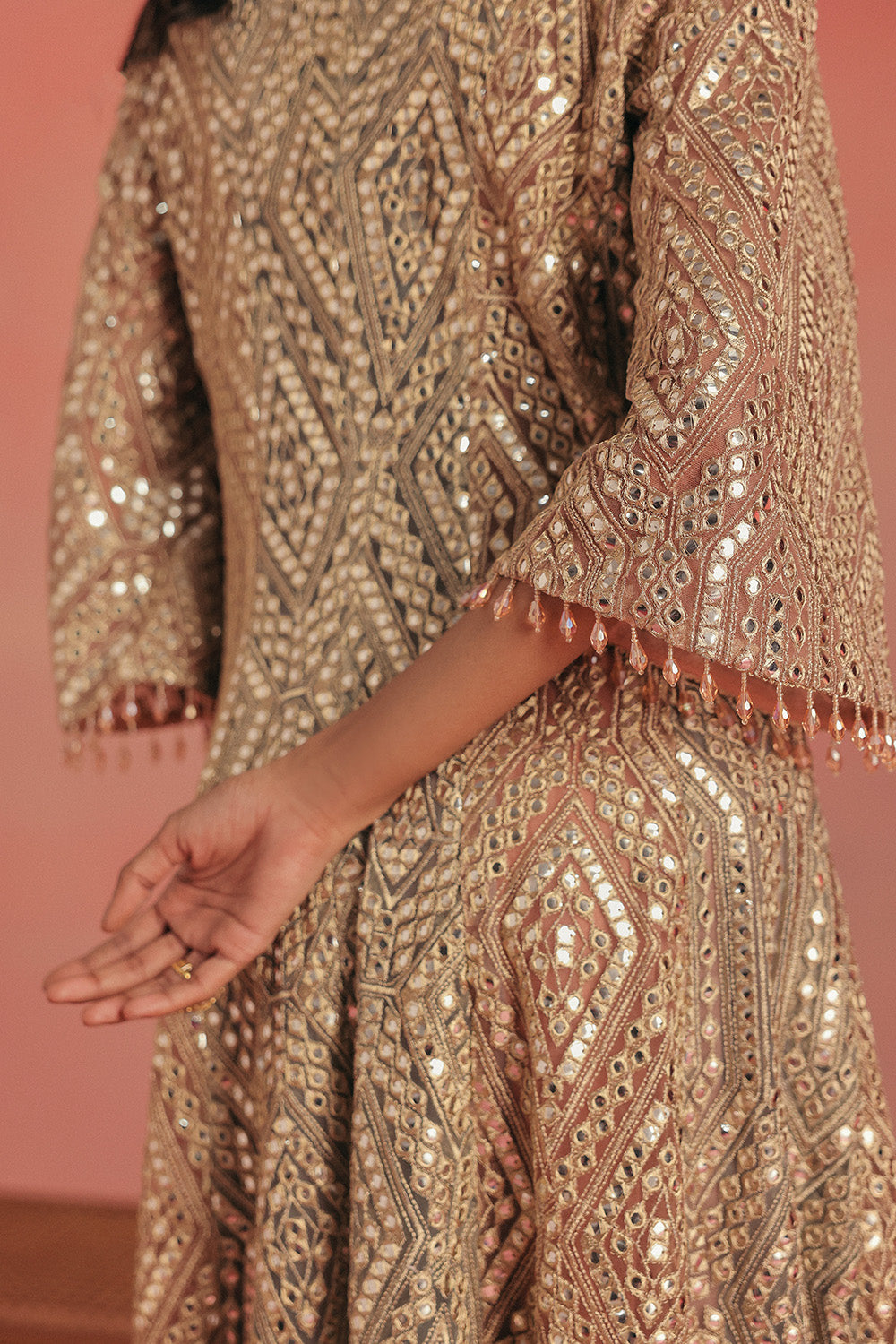 Mirrorwork Wing Collar Long Anarkali Jacket