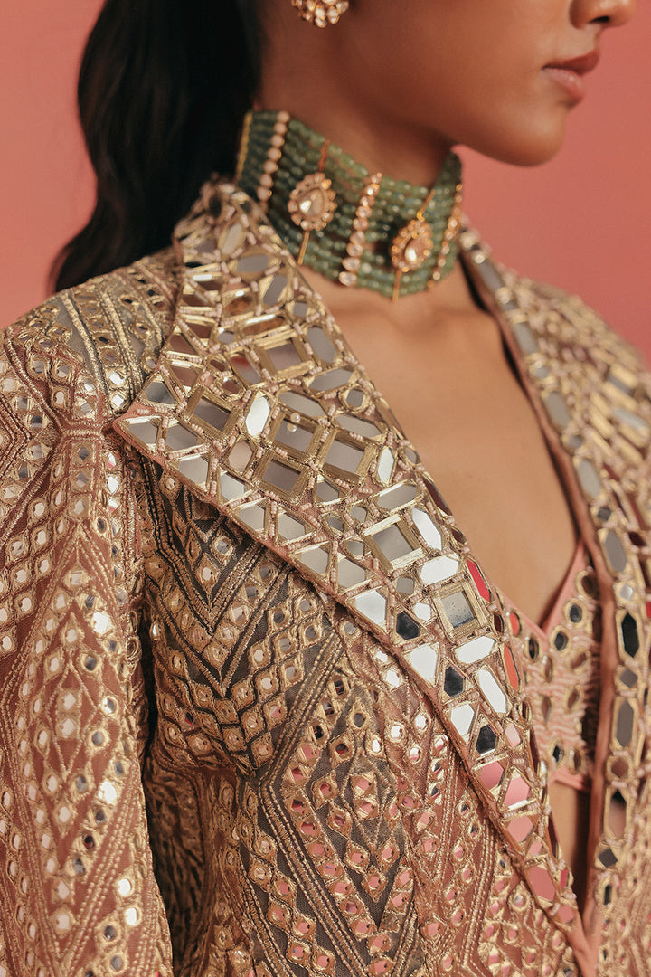 Mirrorwork Wing Collar Long Anarkali Jacket