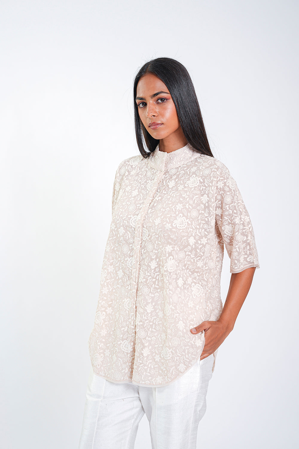Chikankari Mandarin Shirt