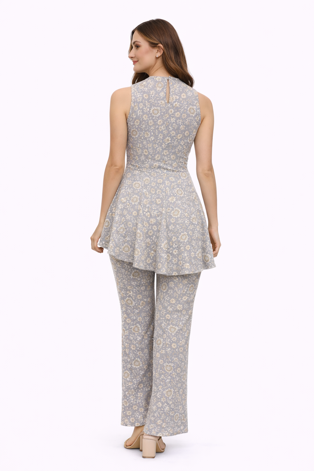 Chikankari Asym Peplum Top with bell bottom