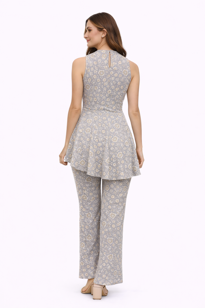 Chikankari Asym Peplum Top with bell bottom