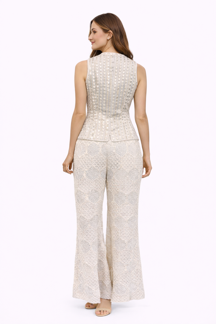 Mirror Work Jacket Style Top with Bell bottom in mirrorwork