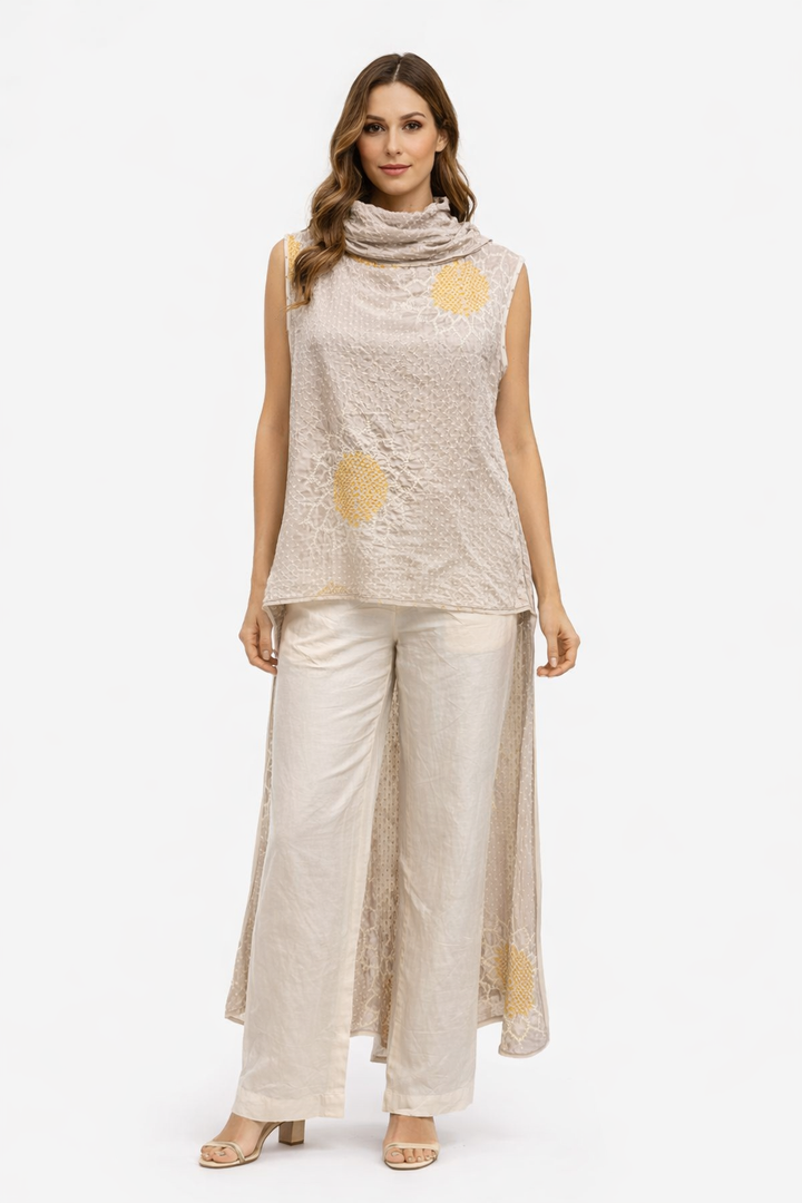 Bandhani Long and Short Top with Straight pants