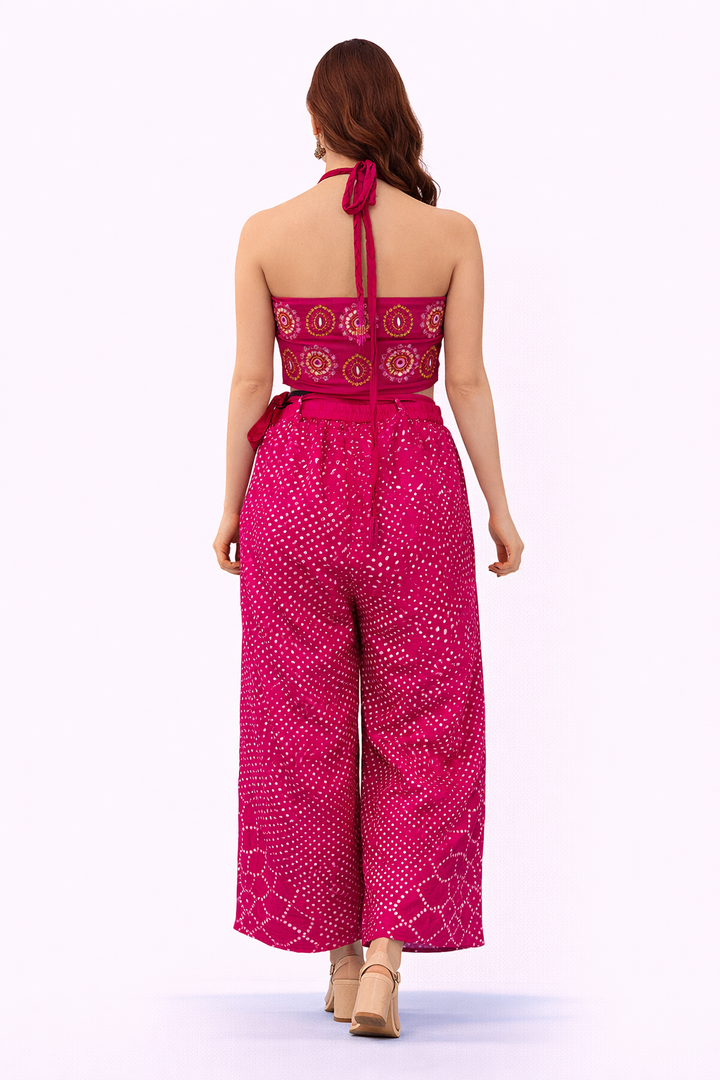 Bandhani Inner with Crushed Bandhani Box Pleat Pants