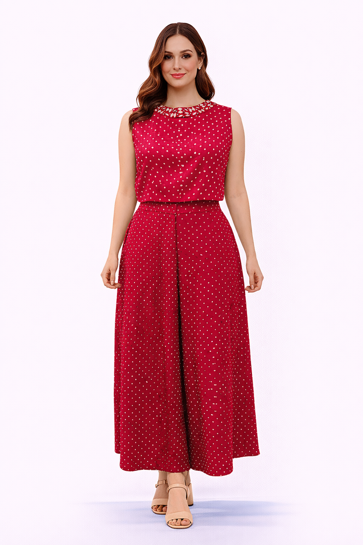 Bandhani top with mirrorwork and High Waist Skirt