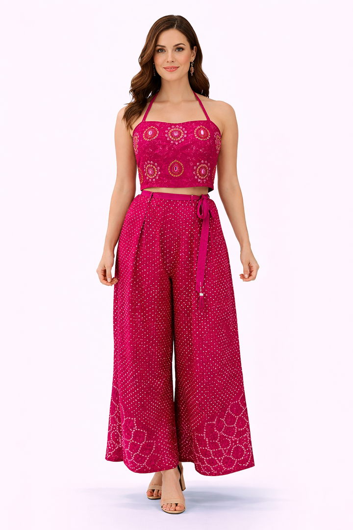 Bandhani Inner with Crushed Bandhani Box Pleat Pants