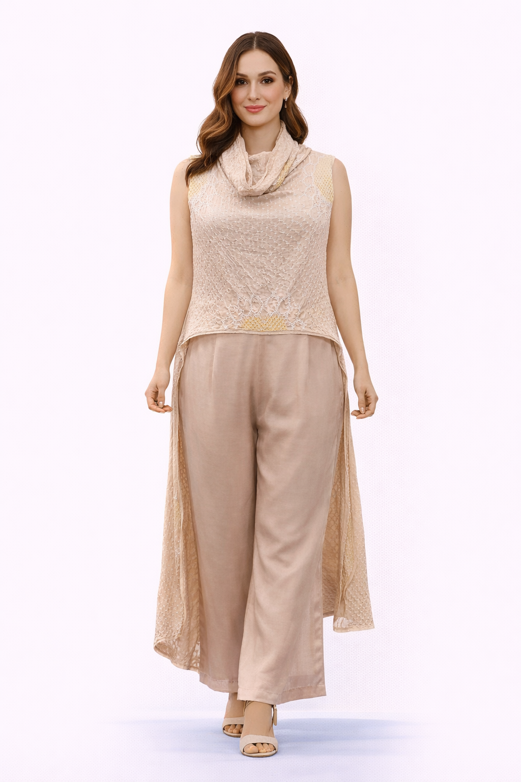 Bandhani Long and Short Top with Straight pants