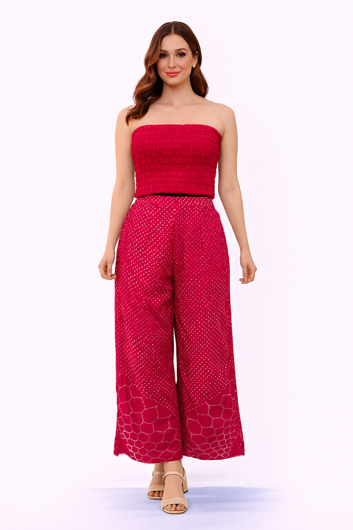 Crepe Elastic Bustier with flared crushed bandhani pants