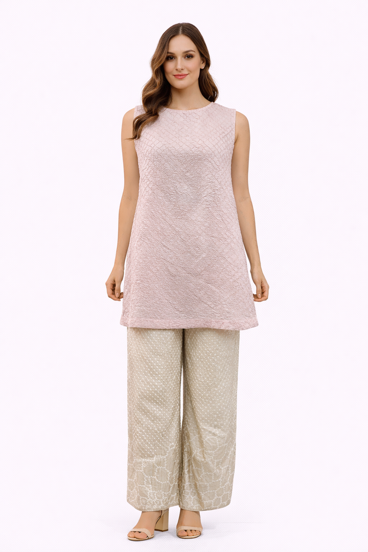 Long tunic in crushed bandhani With Crushed Bandhani Flared Pants