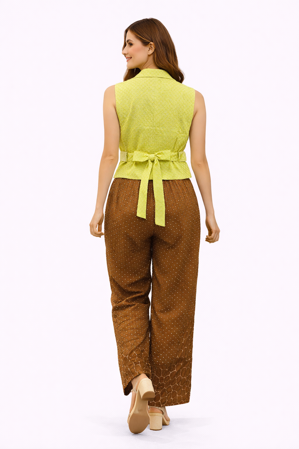 crushed bandhani sleeveless shirt with belt and Long tunic in crushed bandhani