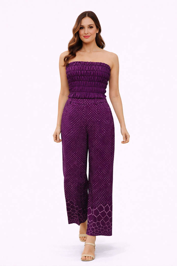 Crepe Elastic Bustier and Artisnal Bandhani Plazzos