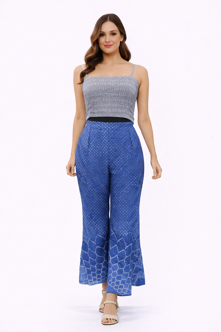Crepe Elastic Bustier with Assymetrical Crushed Bandhani Flared Pants