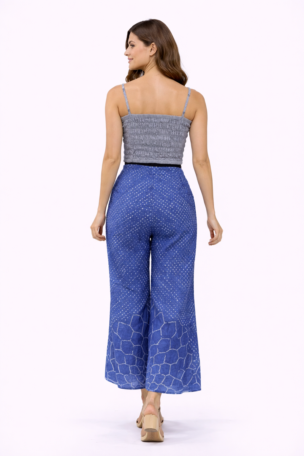 Crepe Elastic Bustier with Assymetrical Crushed Bandhani Flared Pants