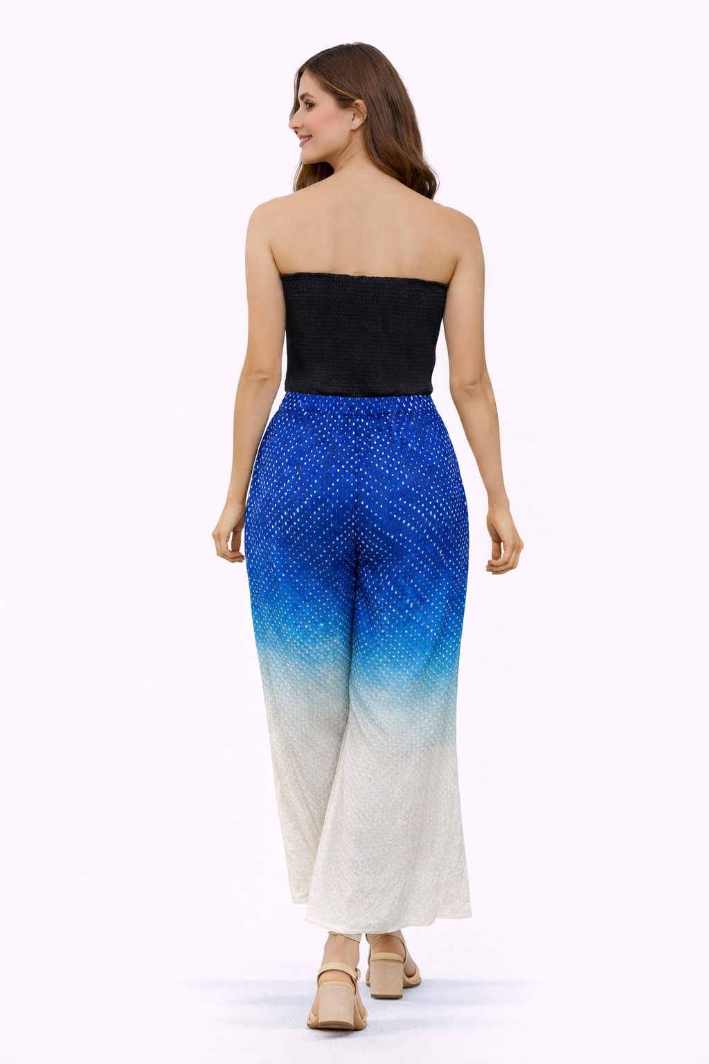 Bandeau with flared ombre bandhani pants