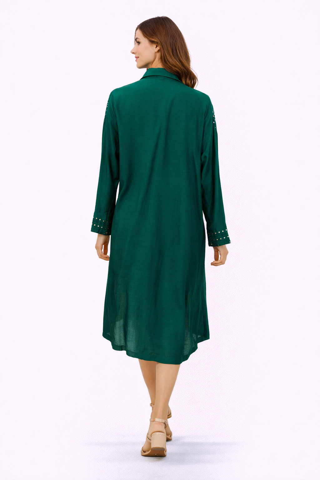 Mirrorwork Panel Shirt with Pocket Bottle Green