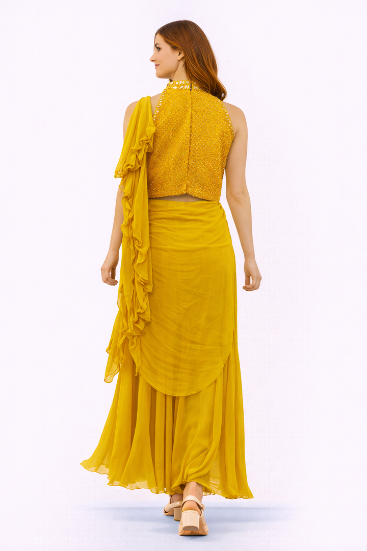 Yellow Lehenga Saree Set