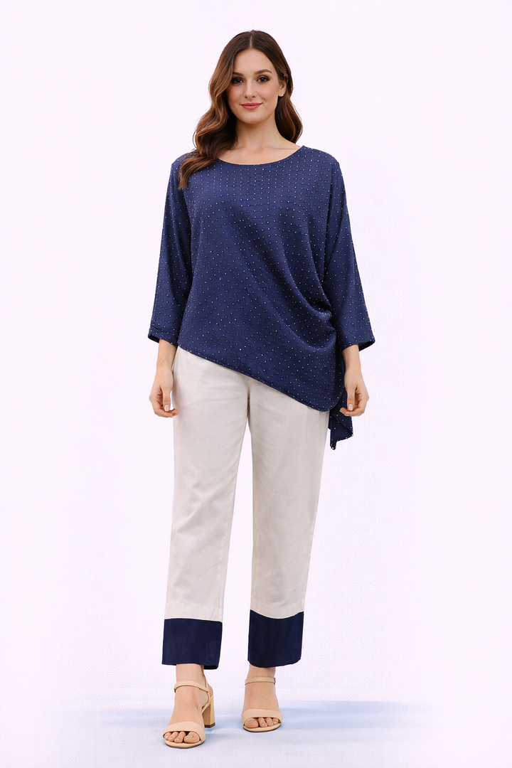 Asymetrical Cowl Top with Chanderi Contrast Pant