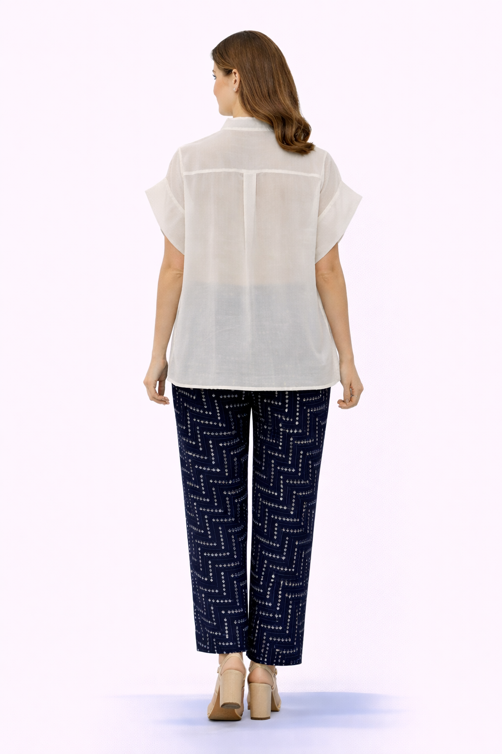 Organza Bandhani Applique Cap Sleeves Top and Cigarette Pants