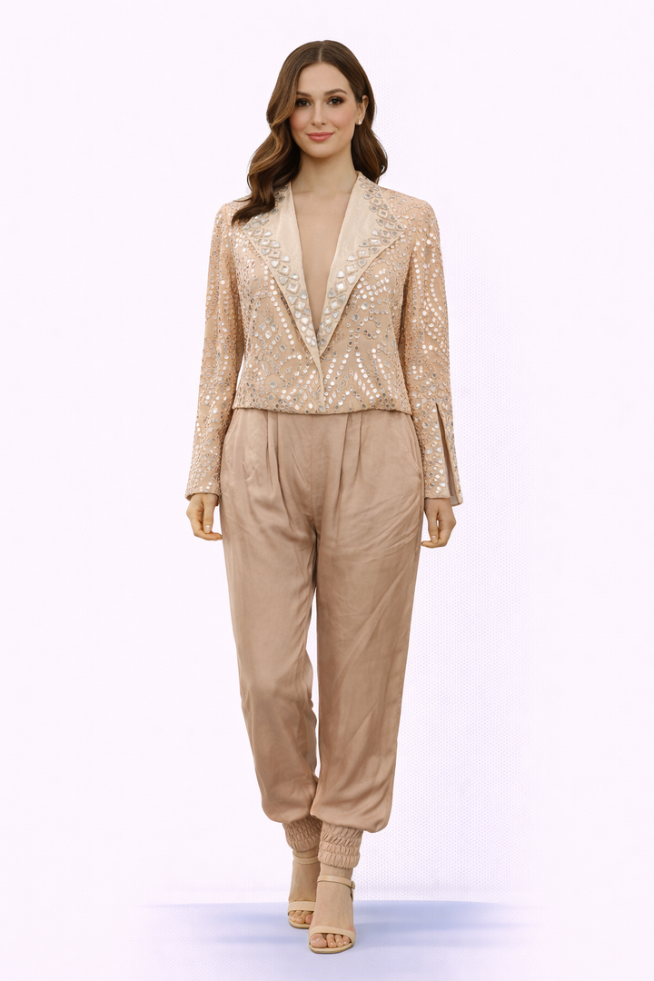 Blazer with mirrorwork with dhoti pants