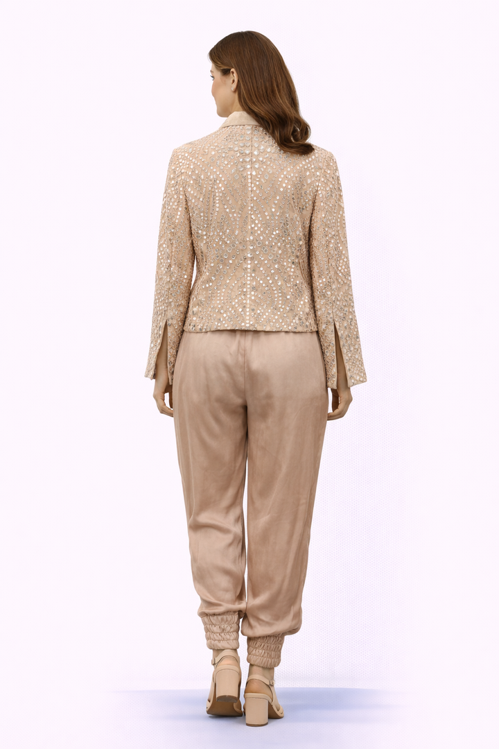 Blazer with mirrorwork with dhoti pants