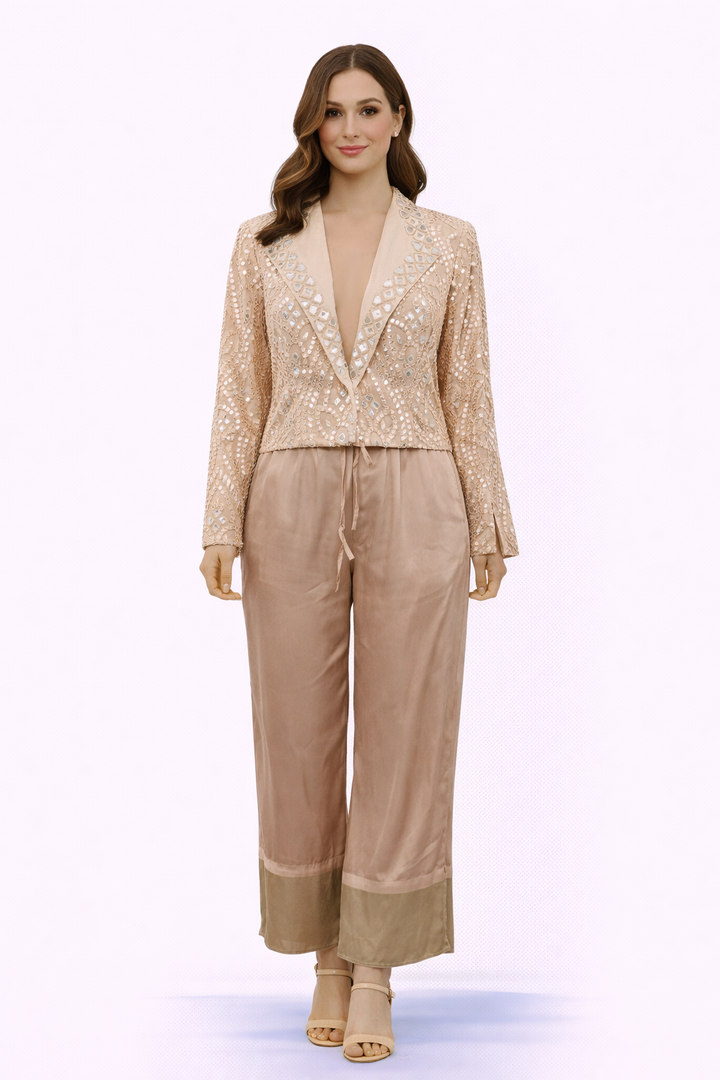 Blazer with mirrorwork with Chanderi Contrast Pant