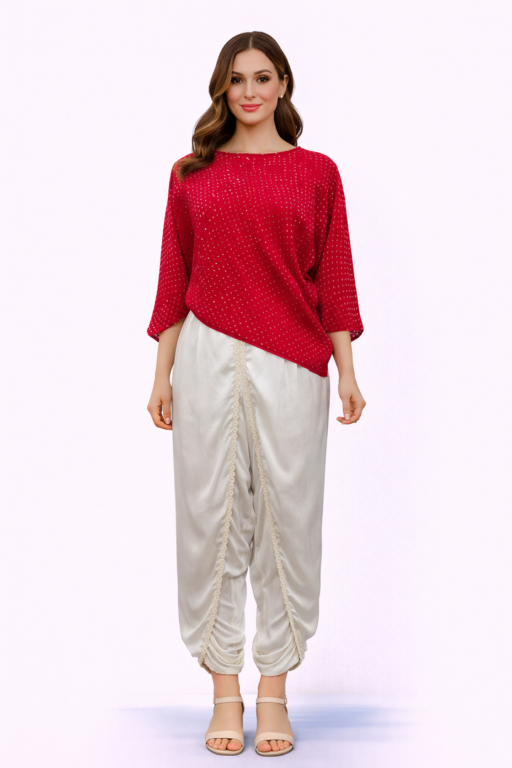 Asymetrical Cowl Top with Tulip Dhotis