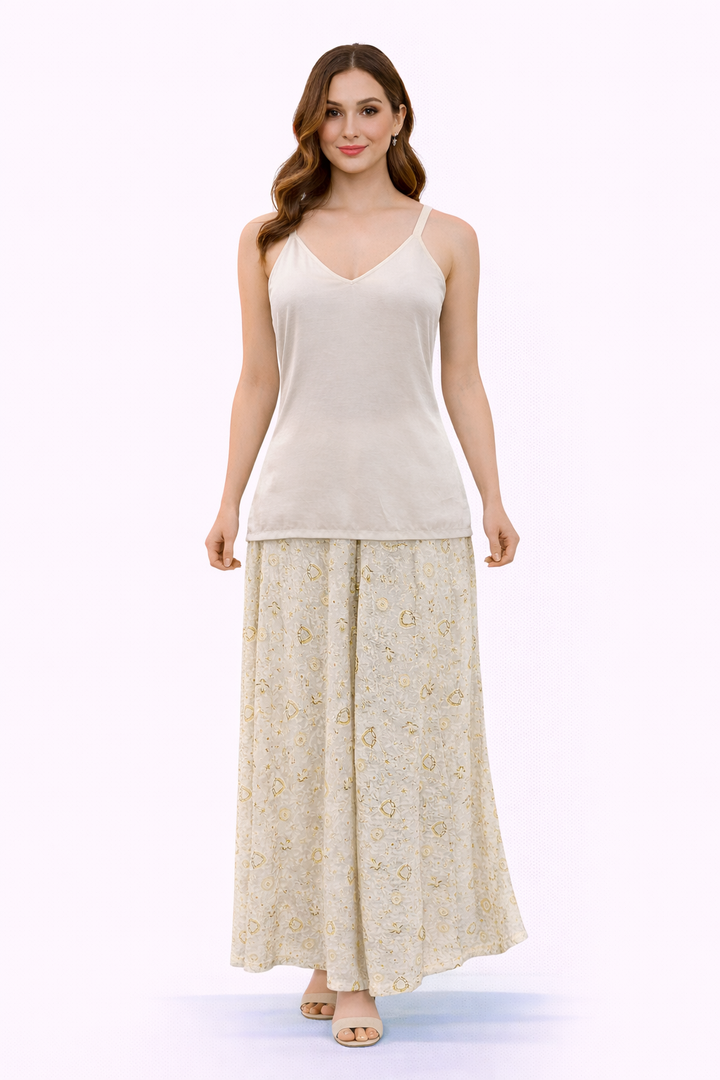 Inner with Mirrorwork on Neckline and Chikankari skirt pants