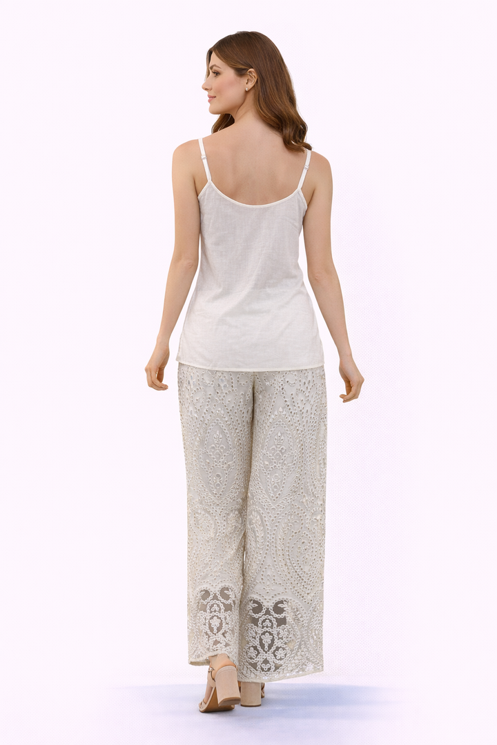 Inner with Mirrorwork on Neckline and Jaaliwork Flared Pants
