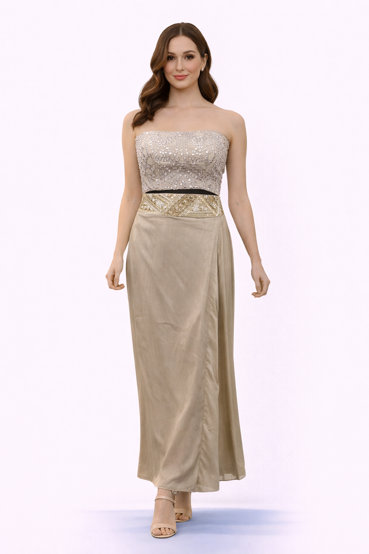 Mirrorwork bandeau with Silk Voile layered dhoti skirt