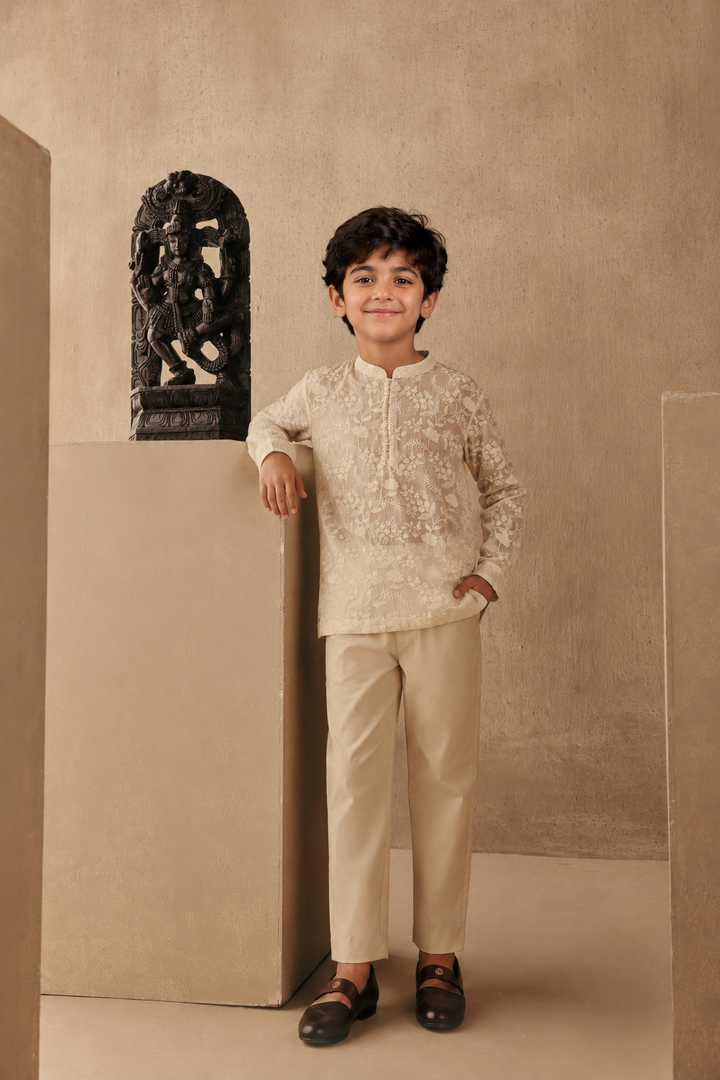 Chikankari Band Collar Kurta Shirt Set