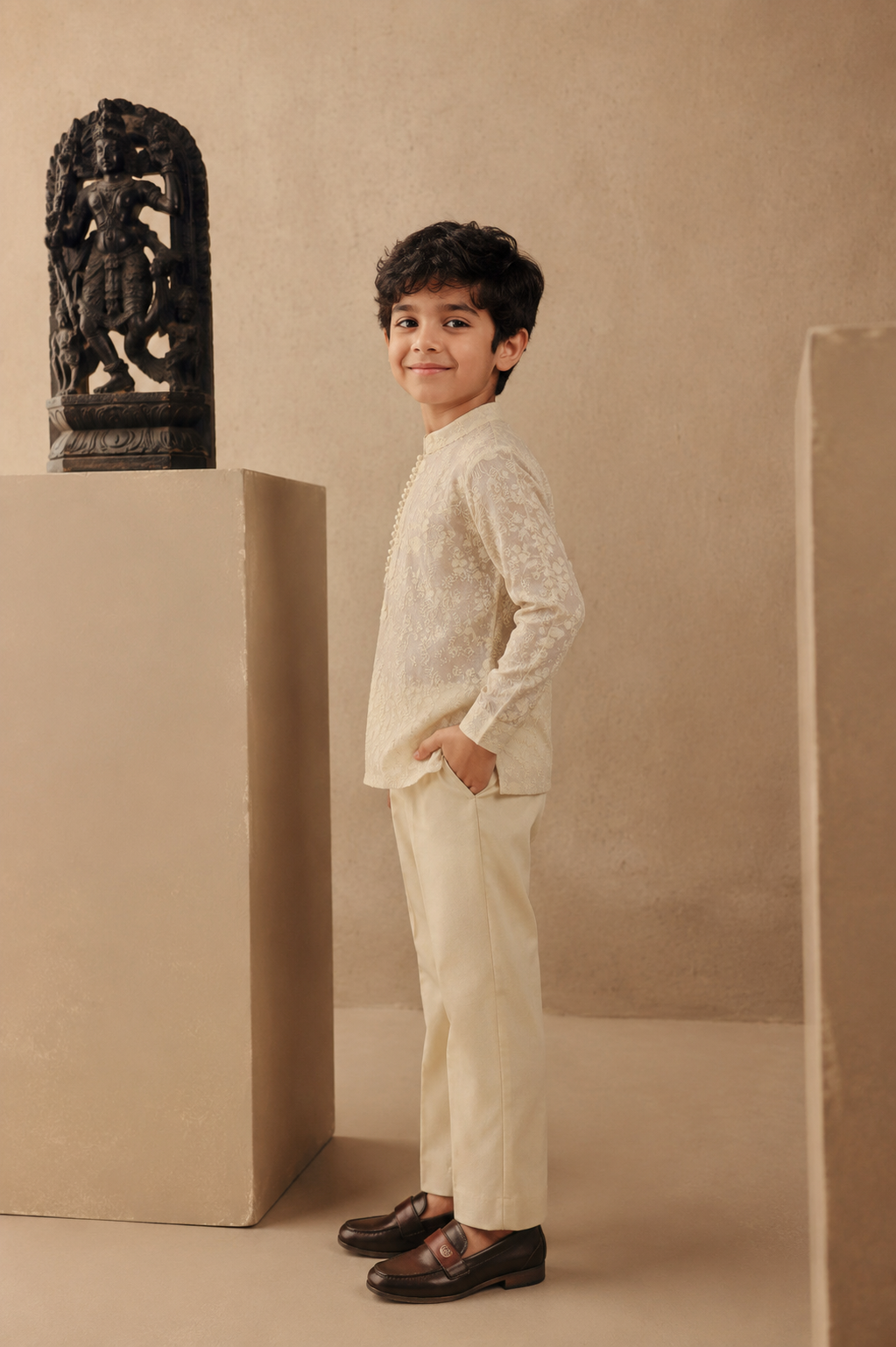 Chikankari Band Collar Kurta Shirt Set