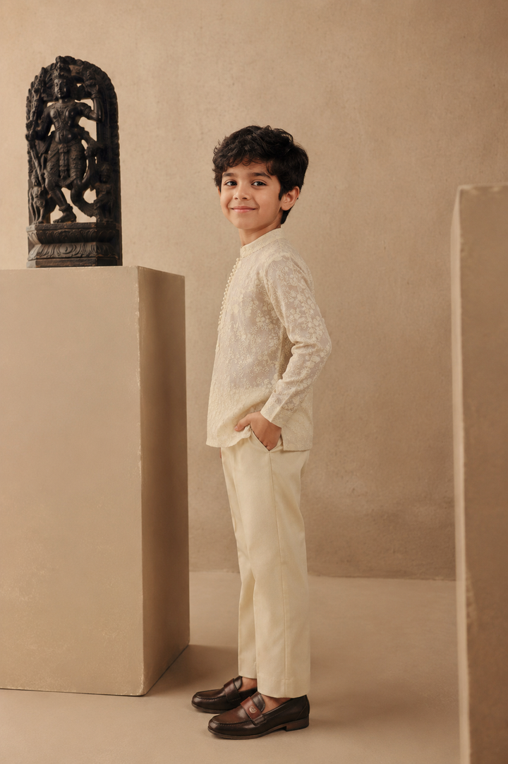 Chikankari Band Collar Kurta Shirt Set